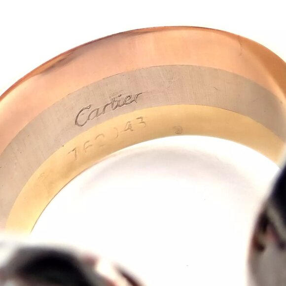 Authentic! Cartier Diamond Double C 18k Tri-Color Gold Band Ring Size 53 US 6.25 - Picture 7 of 11